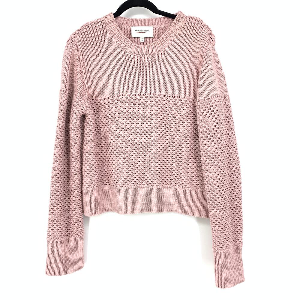 Public School Cony Sweater Women's Size Medium Pink Chunky Knit Crew Neck